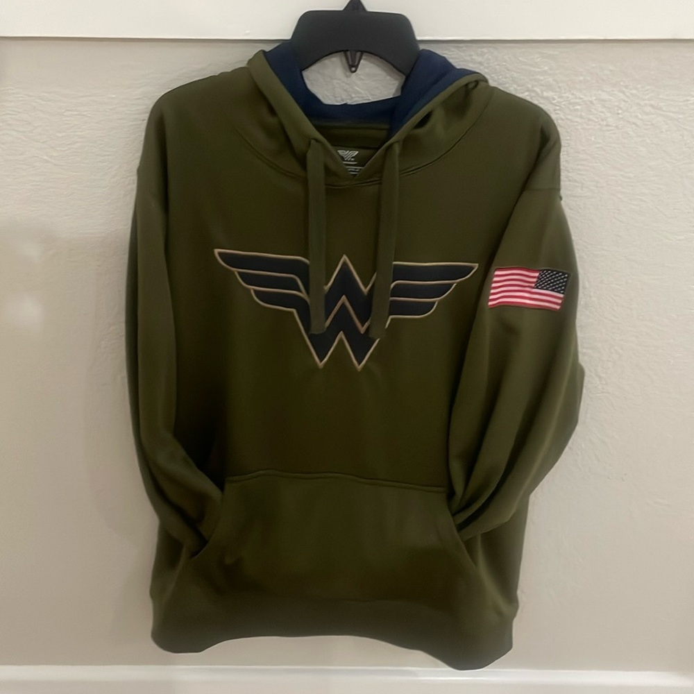 Wonder Woman Olive Green Hoodie with Emblem and Flag Patch